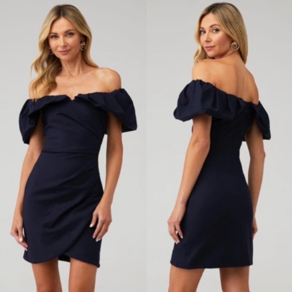 NWT Elliatt Sofia Off-The-Shoulder Dress Navy Size S Cocktail Formal Hoco Event